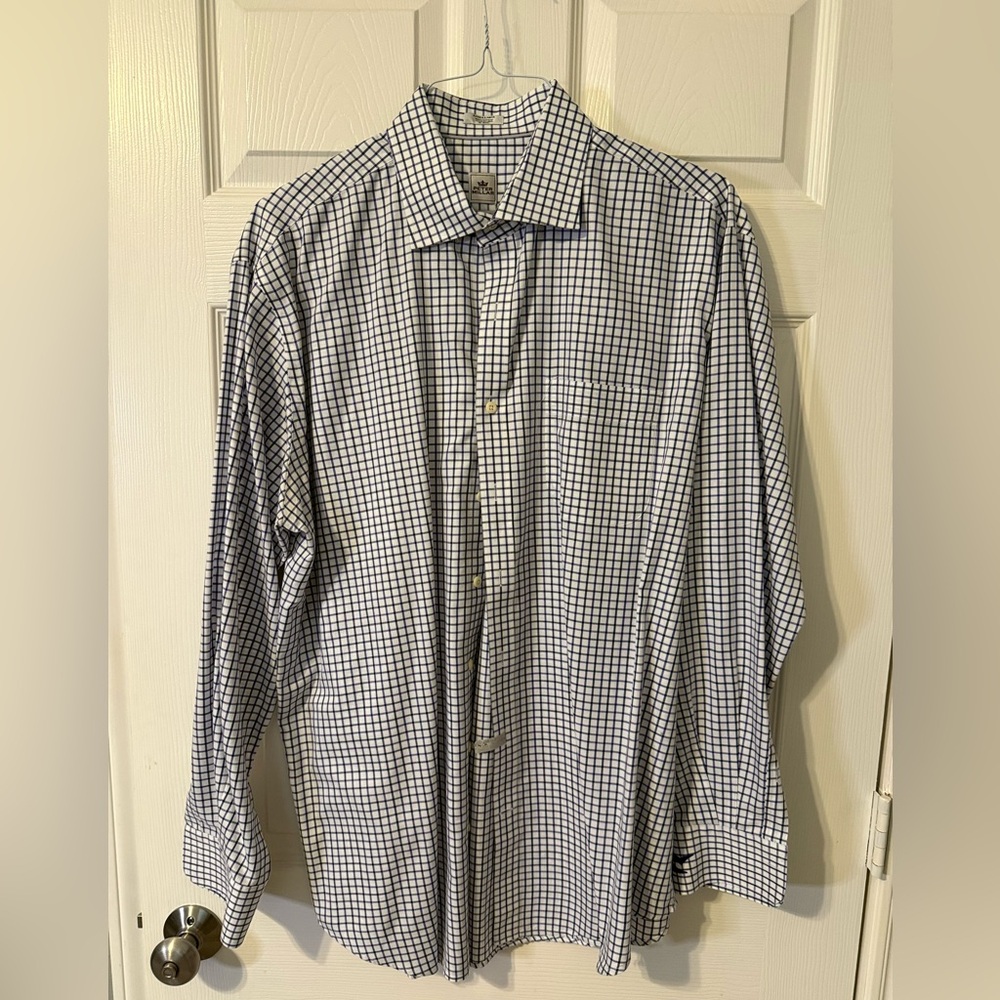 Peter Millar Button Down Shirt, White/Black/Purple Check, XL, EUC